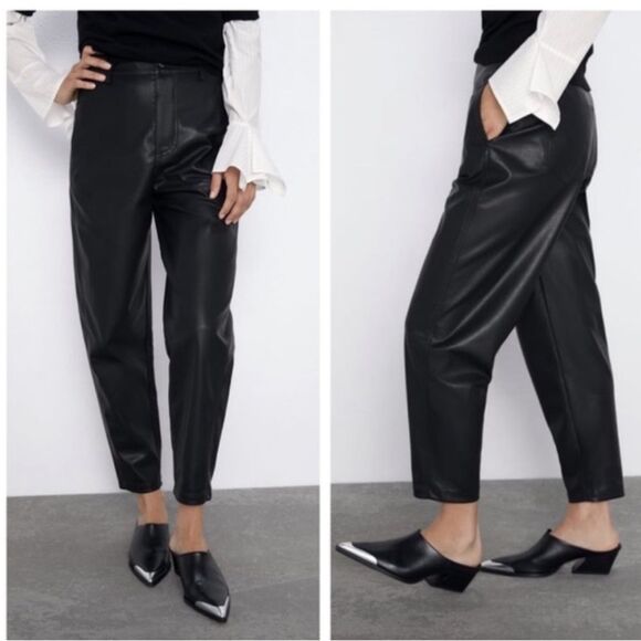 Zara Faux Leather Slouchy Pants - Picture 4 of 10
